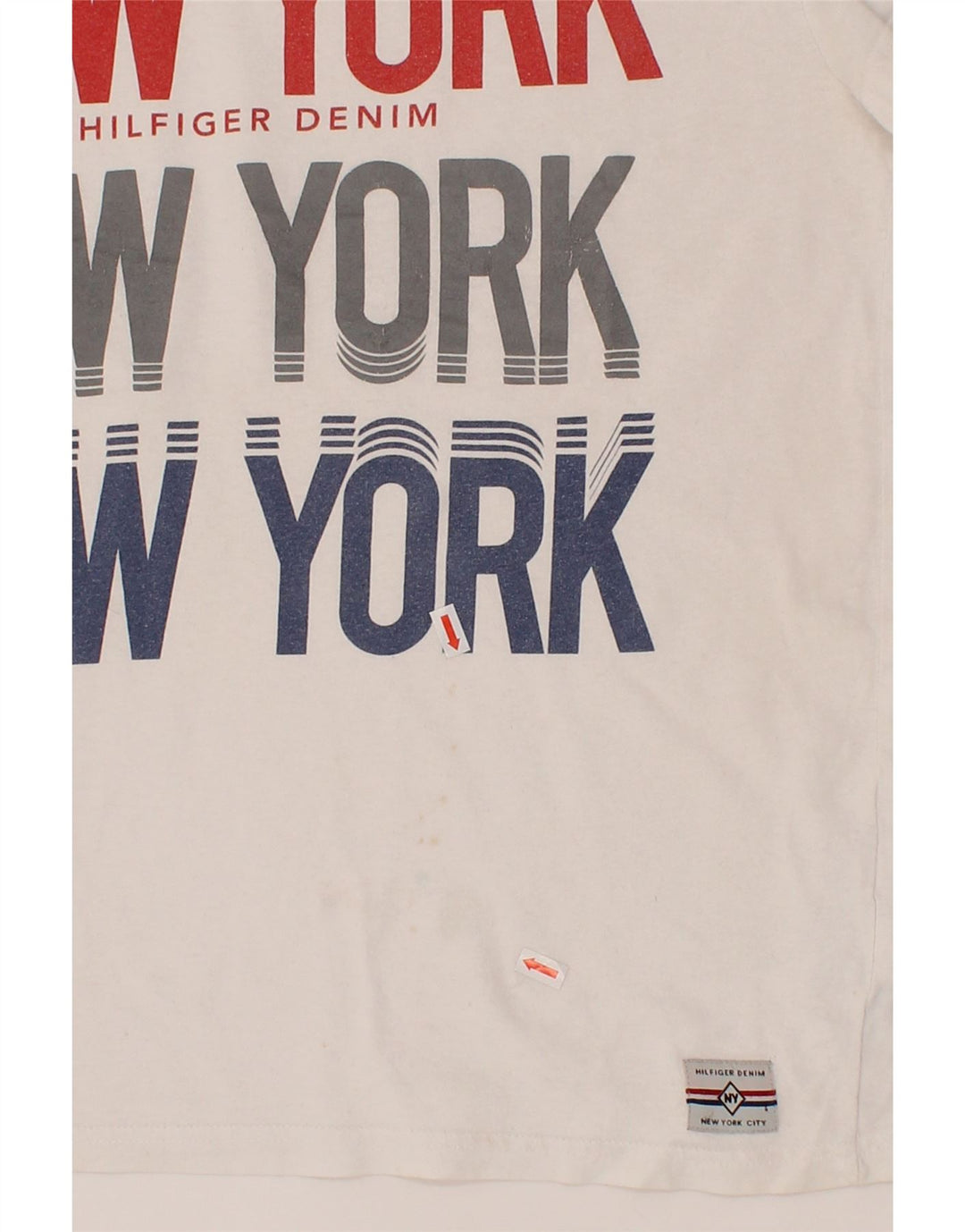 TOMMY HILFIGER Mens Graphic T-Shirt Top Medium White Cotton Vintage Tommy Hilfiger and Second-Hand Tommy Hilfiger from Messina Hembry 