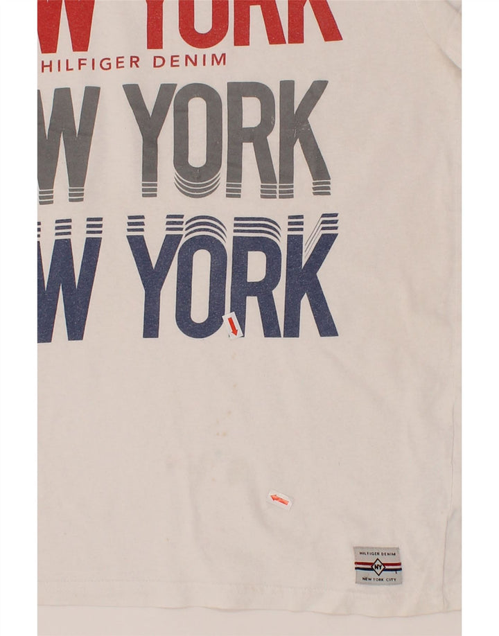 TOMMY HILFIGER Mens Graphic T-Shirt Top Medium White Cotton Vintage Tommy Hilfiger and Second-Hand Tommy Hilfiger from Messina Hembry 
