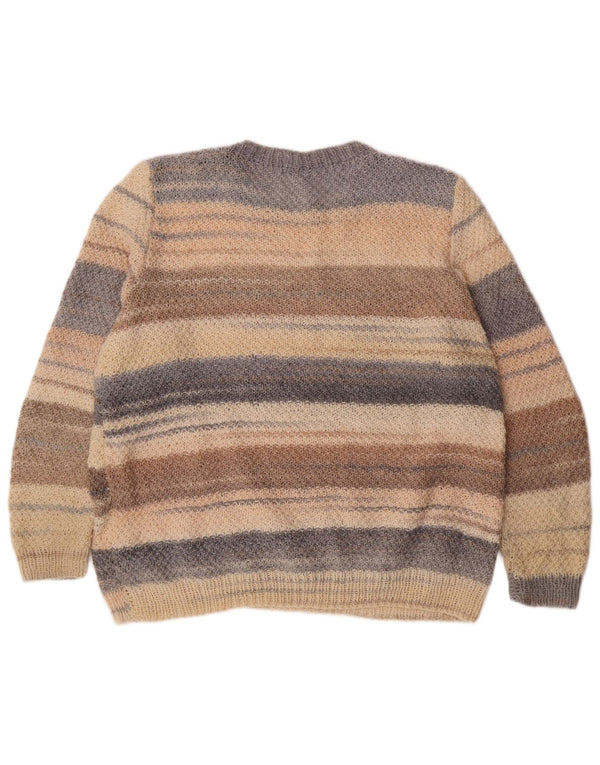 Vintage ženski džemper s okruglim izrezom UK 18 XL bež na pruge