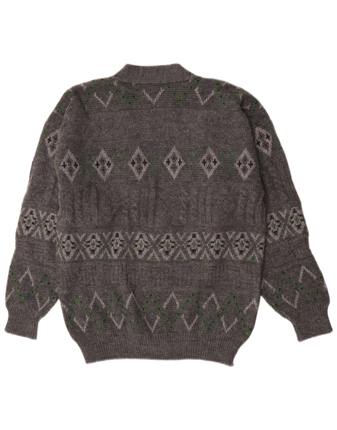 Vintage muški kardigan pulover velike sive geometrijske vune