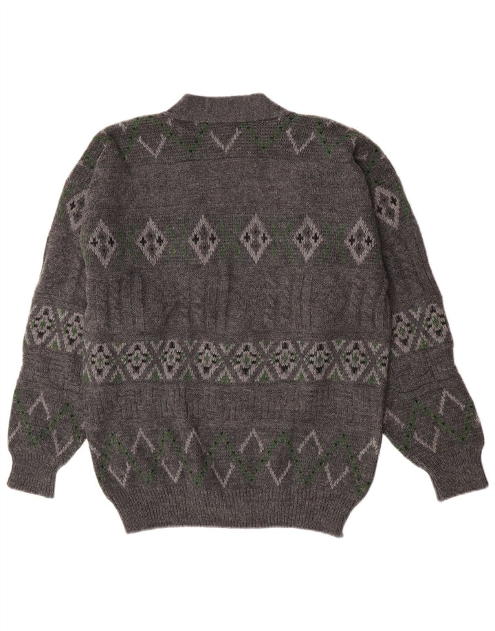 Vintage muški kardigan pulover velike sive geometrijske vune