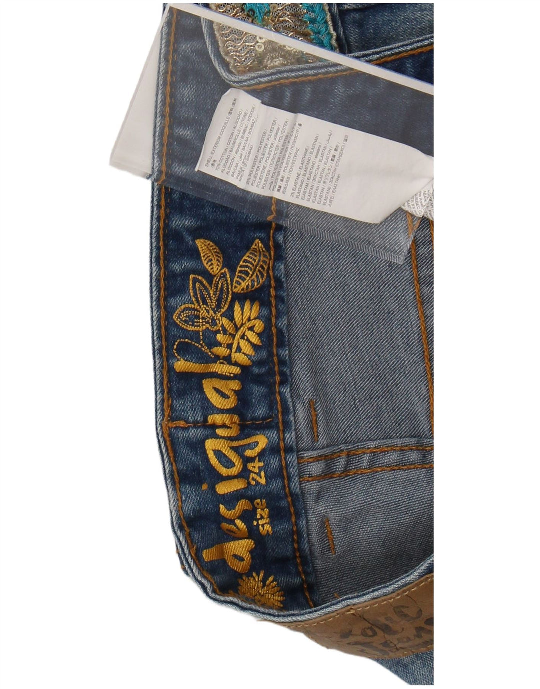 DESIGUAL Ženske grafičke traper kratke hlače W24 XS Plavi cvjetni pamuk