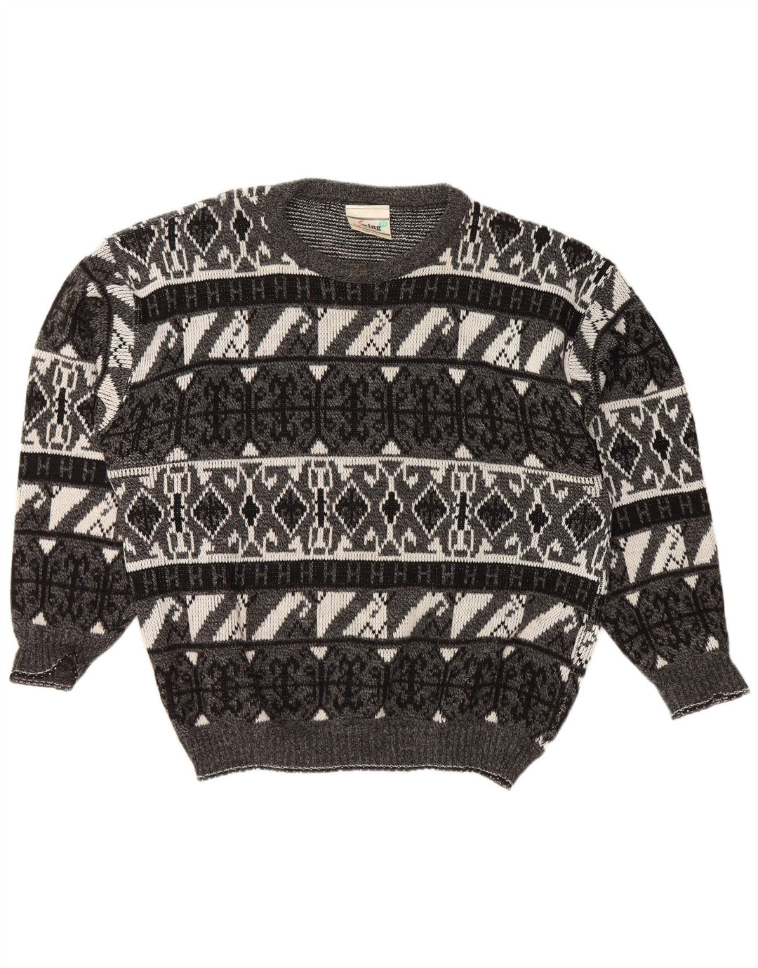 VINTAGE muški džemper s lađastim izrezom XL sivi geometrijski akril