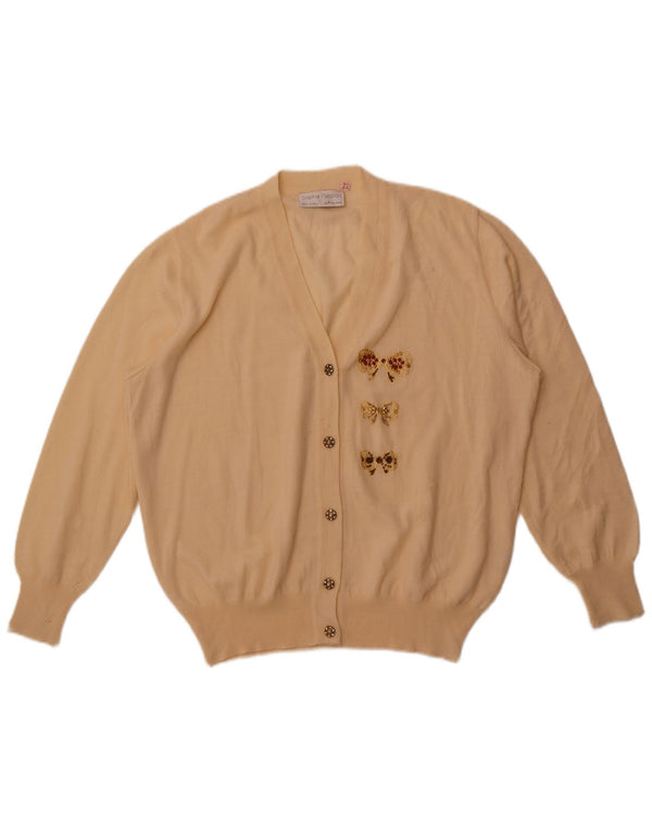 Vintage ženski kardigan džemper UK 22 2XL od bijele merino vune