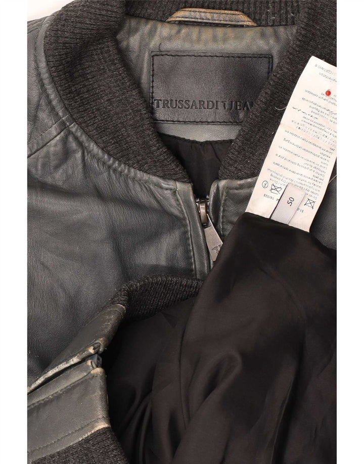 Ženska bomber kožna jakna Trussardi Jeans IT 50 XL tamnoplava