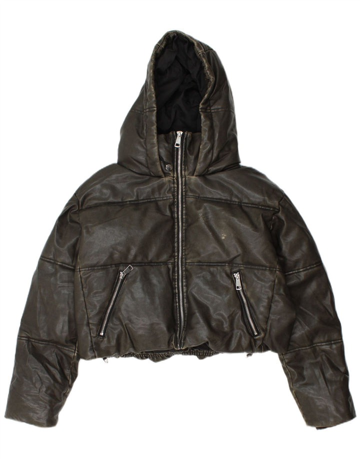 ZARA ženska prekomjerna podstavljena jakna s kapuljačom UK 10 Mala kaki