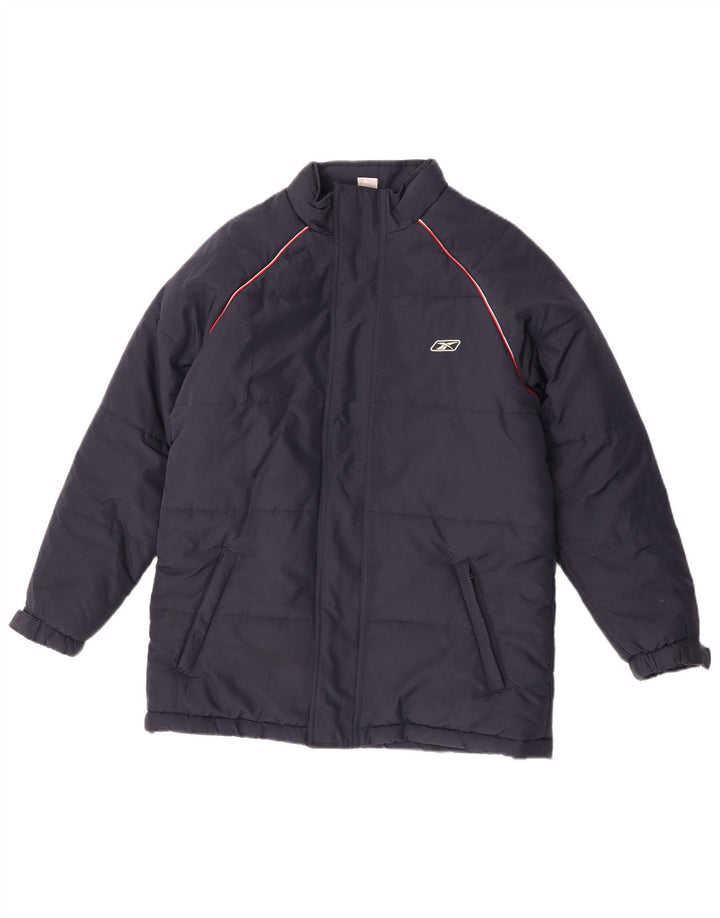 Reebok Boys Graphic Hooded Padded Jacket 13-14 Years XL Navy Blue Poliester