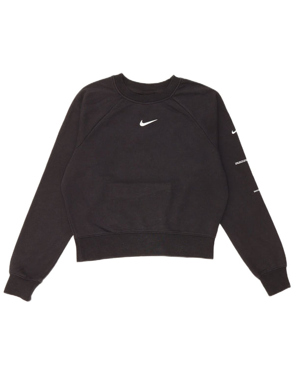 Nike Womens Swoosh Crop Oversized Sweatshirt Jumper UK 10 Small Black