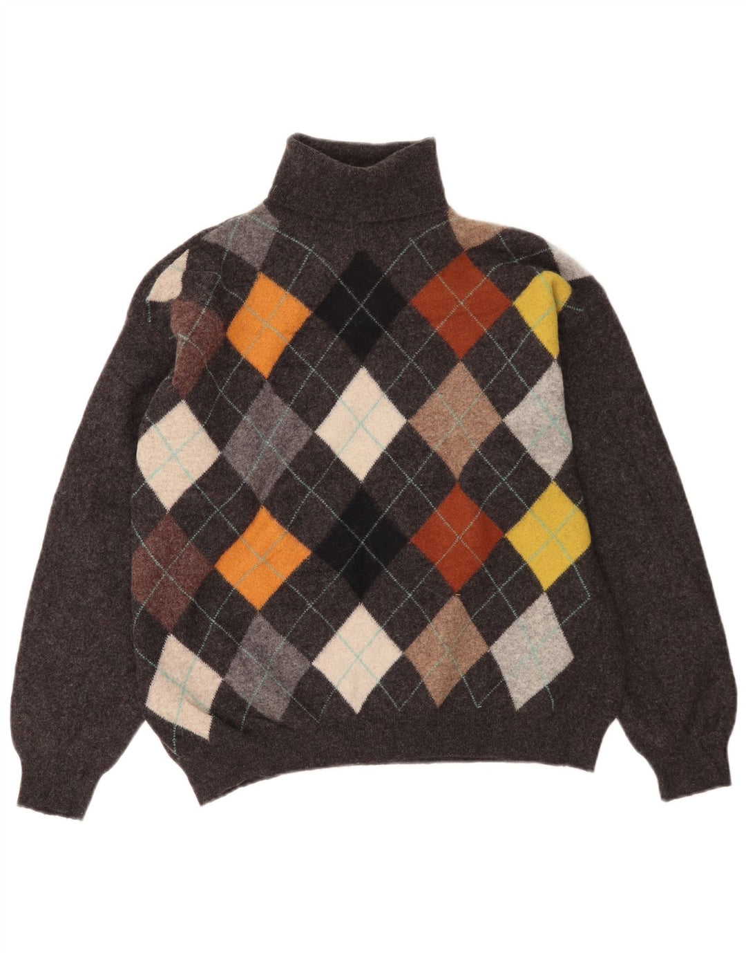 Benetton muški pulover s rol izrezom IT 52 Large Grey Argyle/Diamond Wool