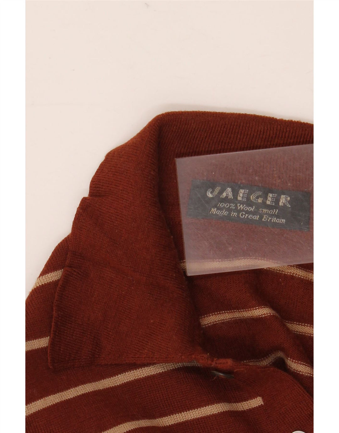 Jaeger muški džemper s polo ovratnikom, mali vuneni smeđi prugasti pulover