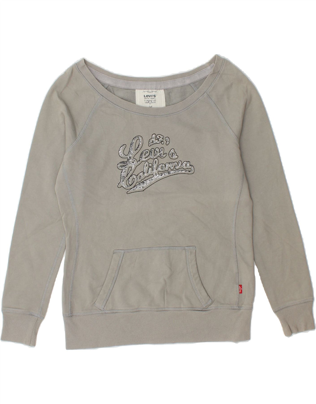 LEVI'S Womens Graphic Sweatshirt Jumper UK 10 Small Grey Vintage Levi's and Second-Hand Levi's from Messina Hembry 