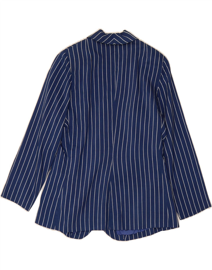 VINTAGE Womens 3 Button Blazer Jacket UK 12 Medium Blue Pinstripe Vintage Vintage and Second-Hand Vintage from Messina Hembry 