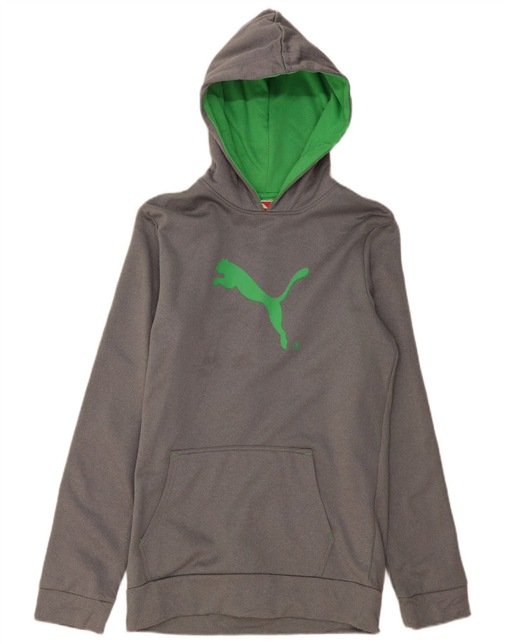 PUMA Boys Graphic Hoodie Jumper 15-16 Years Grey Polyester