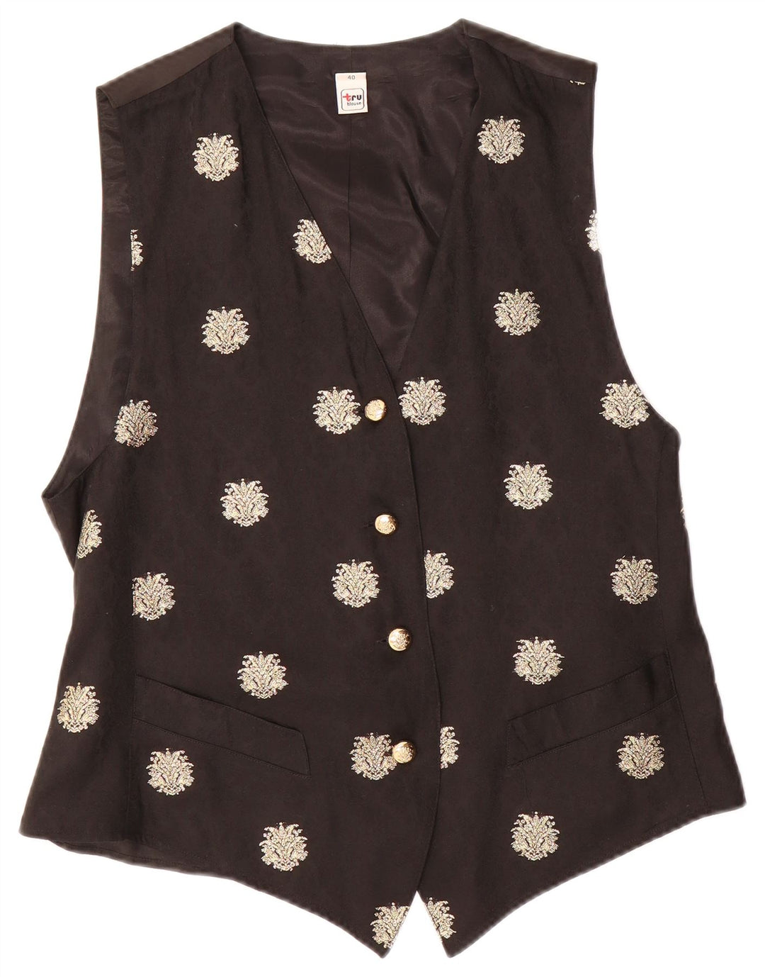 TRU ženski prsluk EU 40 Srednji crni cvjetni acetat