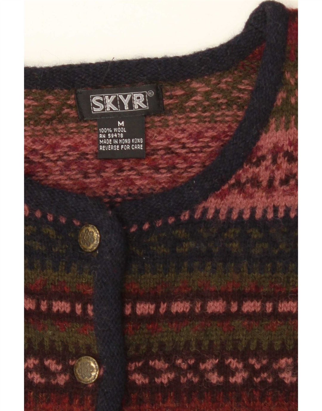Vintage ženski kardigan džemper UK 14 srednje raznobojna Fair Isle vuna