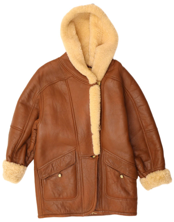 VINTAGE ženski kaput od šišmiša s kapuljačom UK 16 Large Beige Shearling Classic