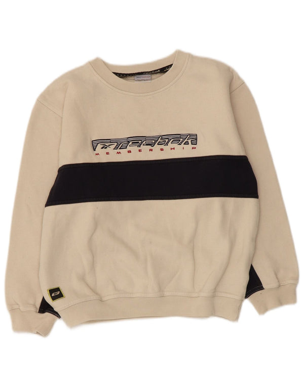 Reebok Boys Graphic Sweatshirt Džemper 10-11 Years Medium Beige Colourblock
