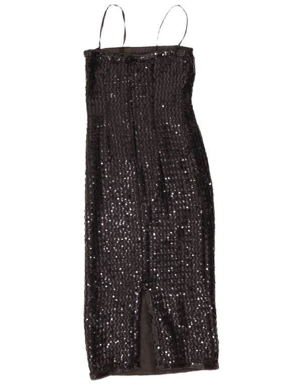 VINTAGE Ženska haljina bez rukava uz šljokice, UK 10 Mala crna acetat