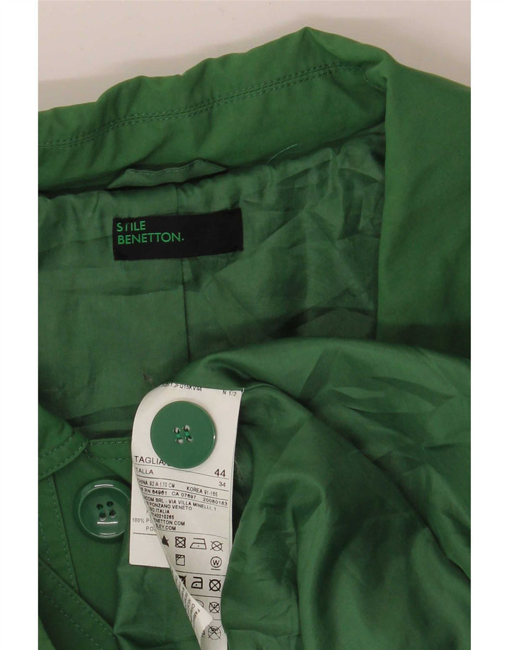 Benetton Womens Trench Coat IT 44 Medium Green Cotton