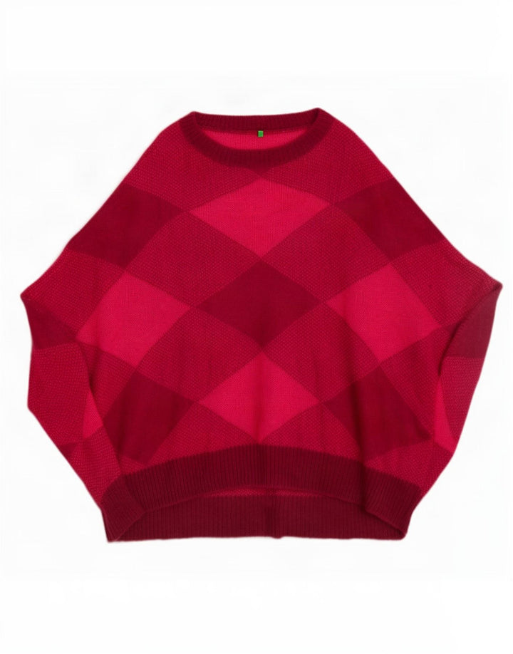 Benetton veliki ženski pončo džemper jedne veličine, ružičasti Argyle/Diamond