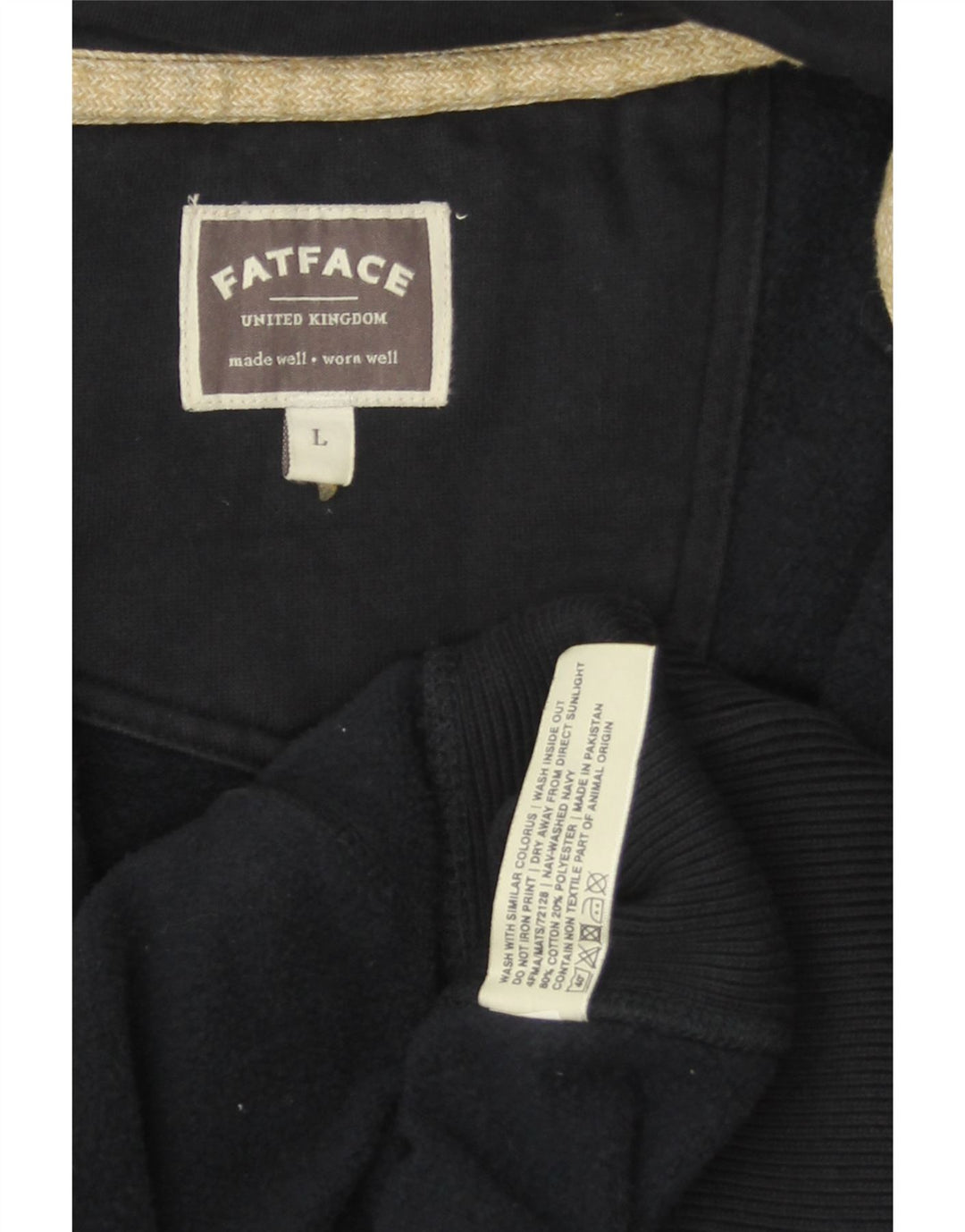 FAT FACE Veliki muški pulover s kapuljačom s patentnim zatvaračem, tamnoplavi pamuk