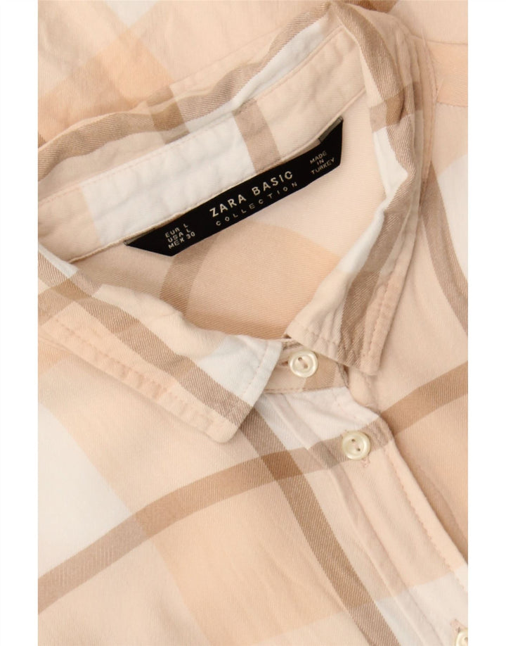 ZARA Womens Shirt UK 16 Large Beige Check Vintage Zara and Second-Hand Zara from Messina Hembry 