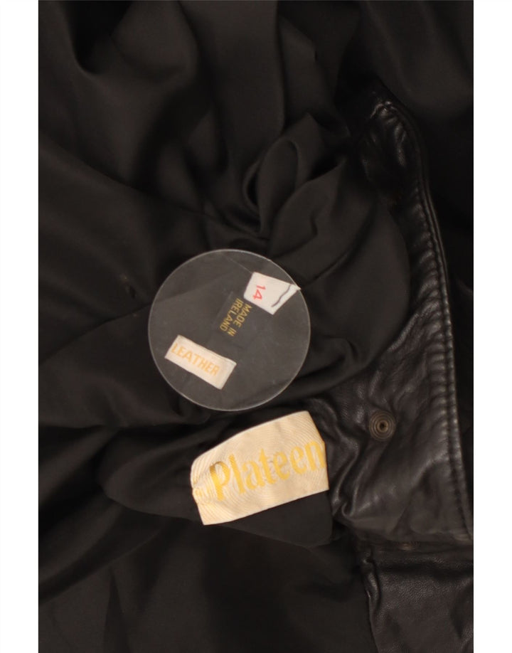 VINTAGE ženska velika kožna jakna UK 14 Velika crna koža