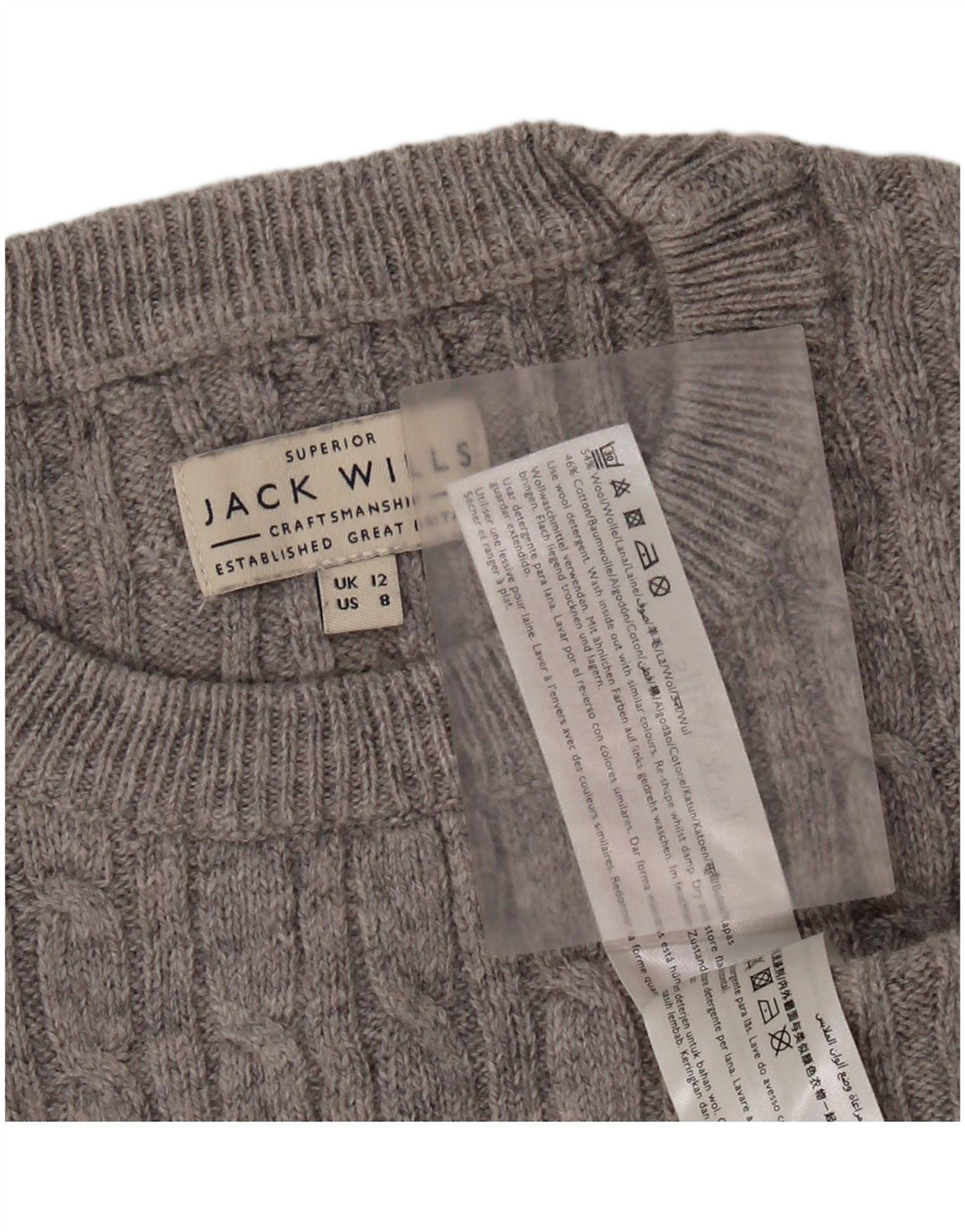 JACK WILLS Ženski pulover s okruglim izrezom UK 12 Srednje siva vunena