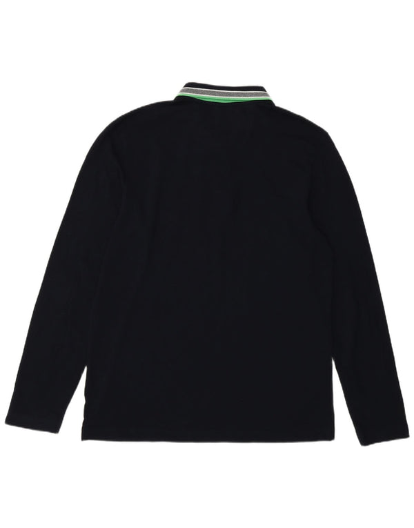 Hugo Boss Mens Long Sleeve Regular Fit Polo Shirt Large Navy Blue Cotton