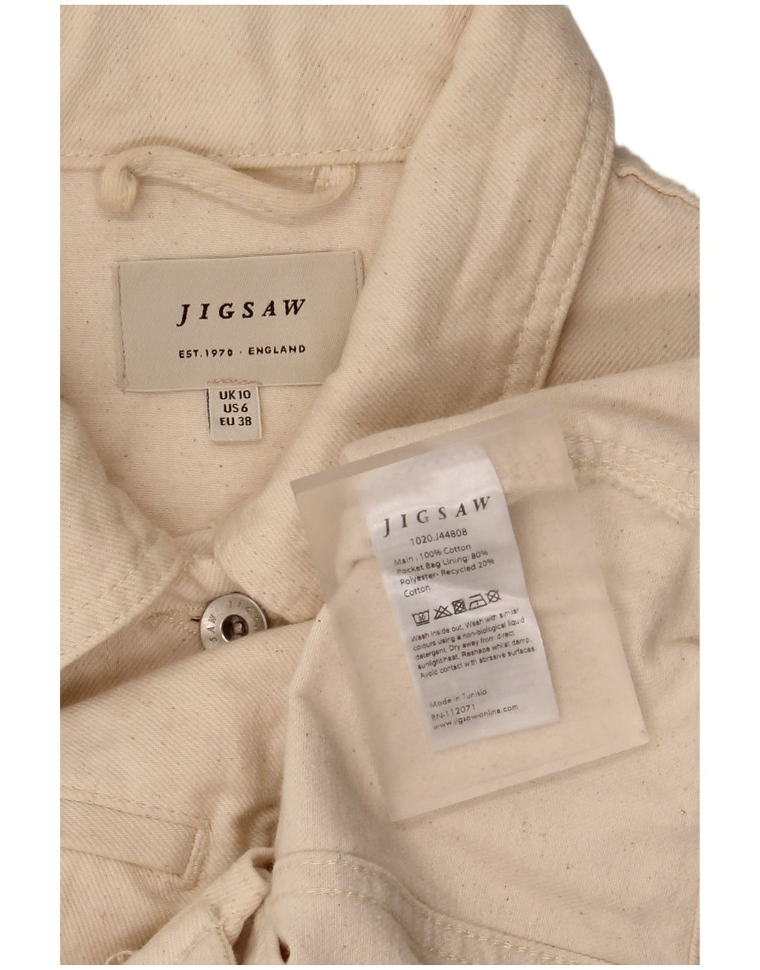 Jigsaw ženska prevelika traper jakna UK 10 Small Off White Cotton