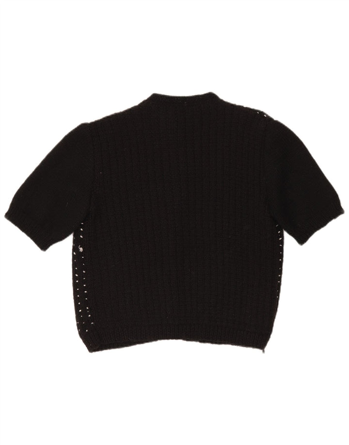 VINTAGE ženski kratki kardigan pulover UK 14 Velike crne mrlje