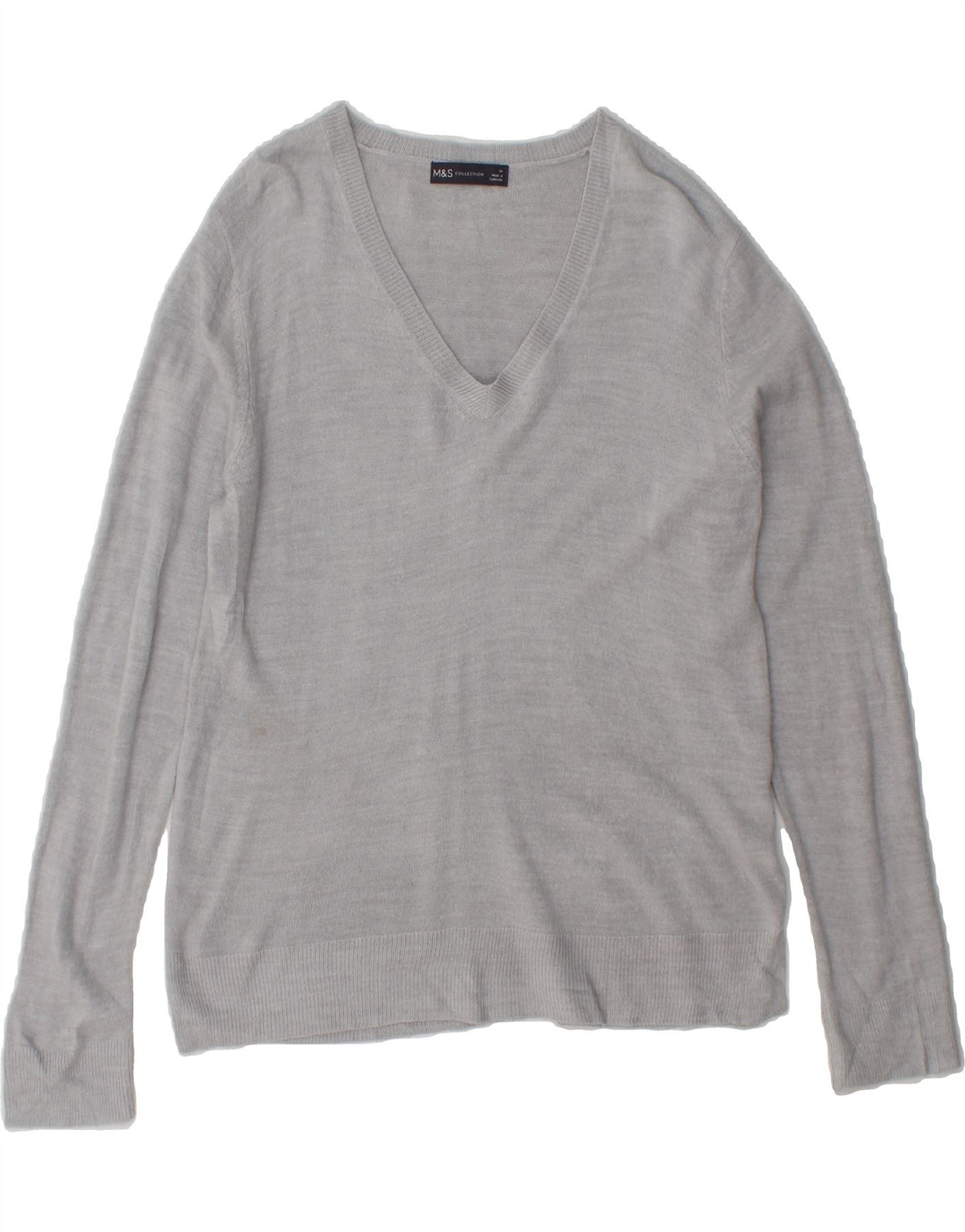 MARKS & SPENCER Mens V-Neck Jumper Sweater UK 14 Medium Grey Acrylic Vintage Marks & Spencer and Second-Hand Marks & Spencer from Messina Hembry 