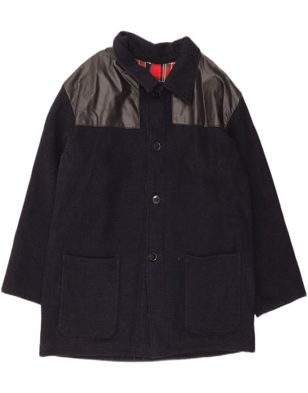 VINTAGE muški široki kaput IT 44 XS tamnoplava vuna u blokovima boja