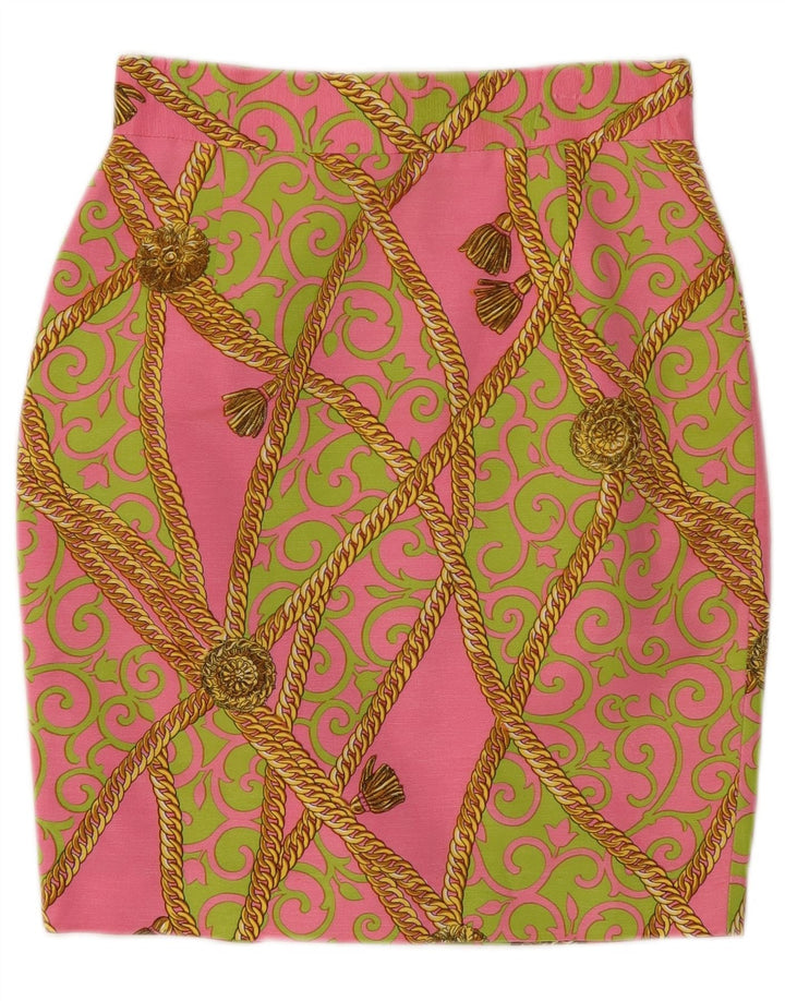 Vintage ženski grafički dvodijelni komplet suknji IT 44 Srednji W28 Ružičasti paisley