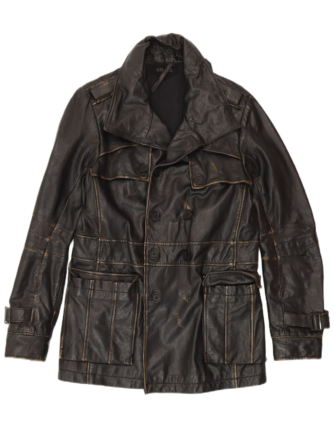 ROGUE muška vojna jakna s dvostrukim kopčanjem UK 38 srednje crna koža