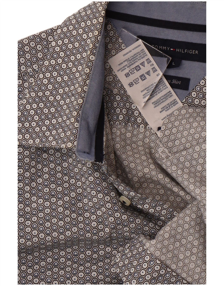 TOMMY HILFIGER Mens Shirt Large Grey Spotted Cotton