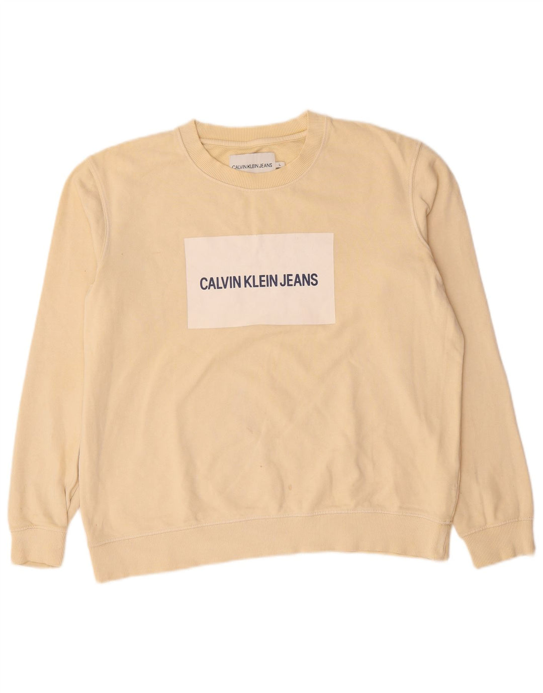 Calvin Klein Jeans muški džemper s grafičkim motivima, veliki, bež pamuk