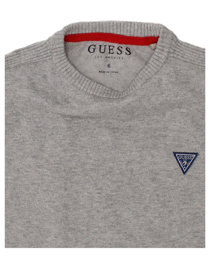 GUESS Boys Crew Neck Jumper Sweater 5-6 Years Grey Cotton Vintage Guess and Second-Hand Guess from Messina Hembry 