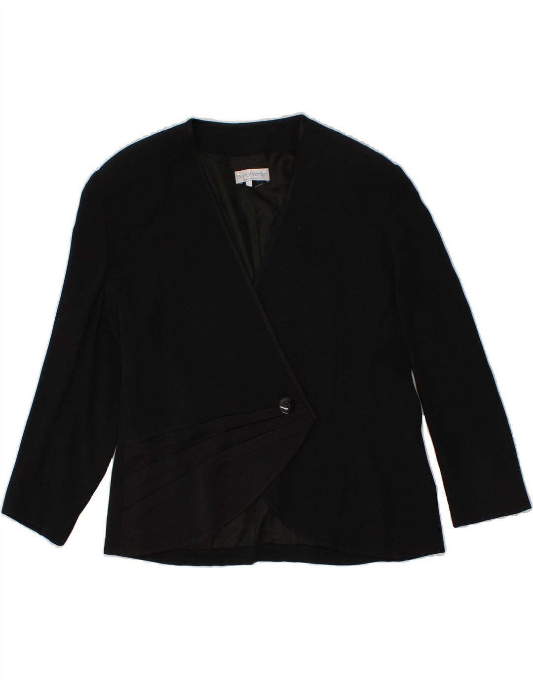 VINTAGE Womens 3/4 Sleeve 1 Button Blazer Jacket UK 16 Large Black Acetate Vintage Vintage and Second-Hand Vintage from Messina Hembry 