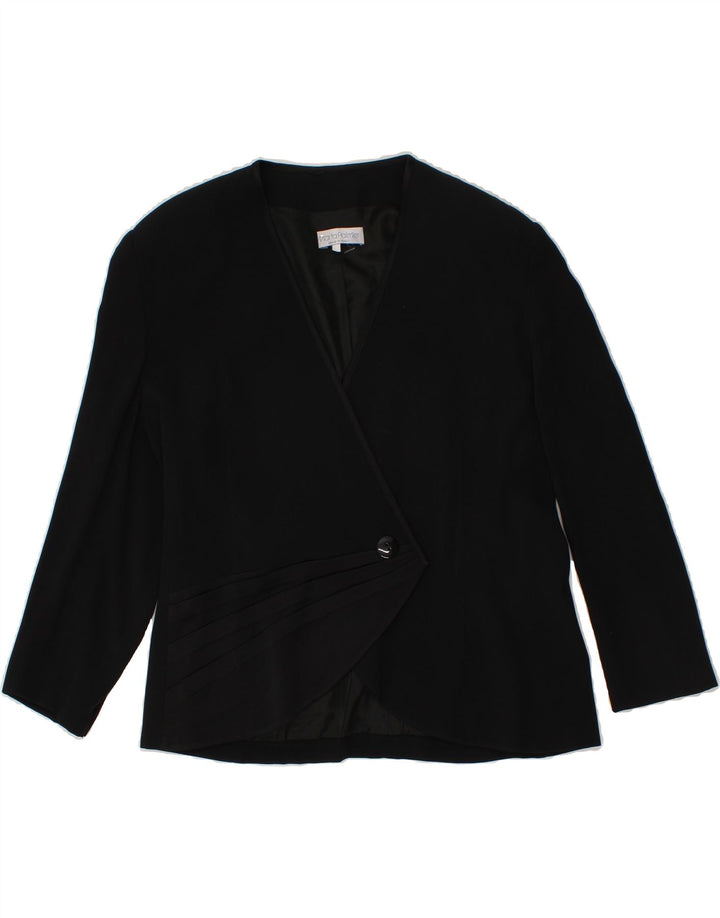 VINTAGE Womens 3/4 Sleeve 1 Button Blazer Jacket UK 16 Large Black Acetate Vintage Vintage and Second-Hand Vintage from Messina Hembry 