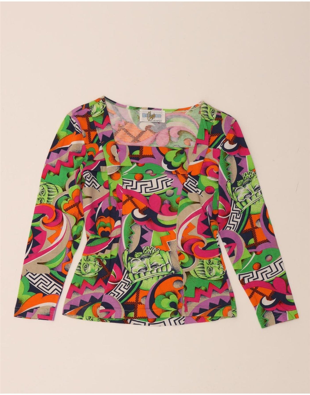 VINTAGE Womens Abstract Pattern Top Long Sleeve UK 10 Small Multicoloured Vintage Vintage and Second-Hand Vintage from Messina Hembry 