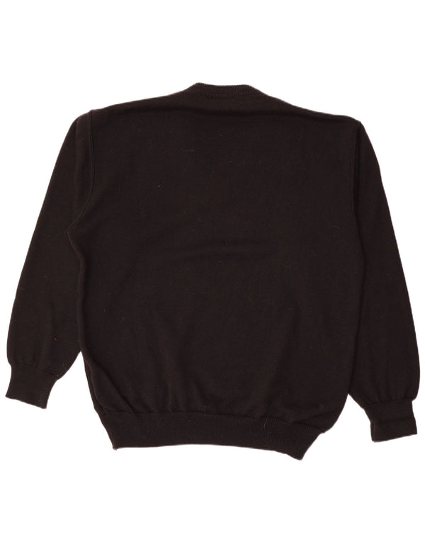 WESTBURY Mens V-Neck Jumper Sweater XL Black Geometric Wool