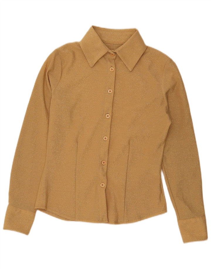 Vintage ženska košulja UK 10 mali zlatni poliester