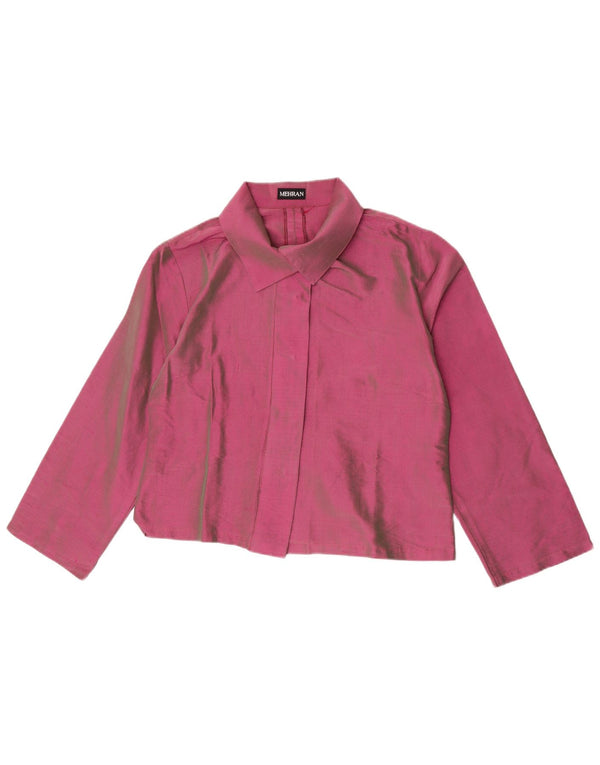 Vintage ženska kratko košulja bluza 3/4 rukava UK 18 XL ljubičasta svila