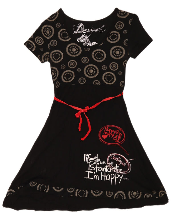 Desigual ženska grafička haljina A-kroja UK 12 srednje crna geometrijska