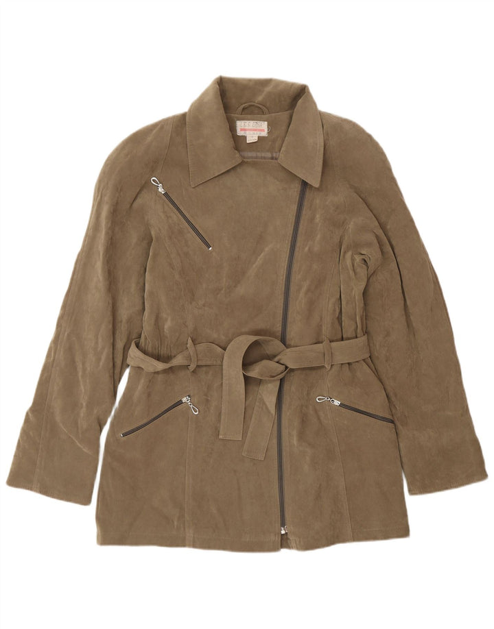 Vintage ženska prevelika jakna od brušene kože UK 10 Mala bež