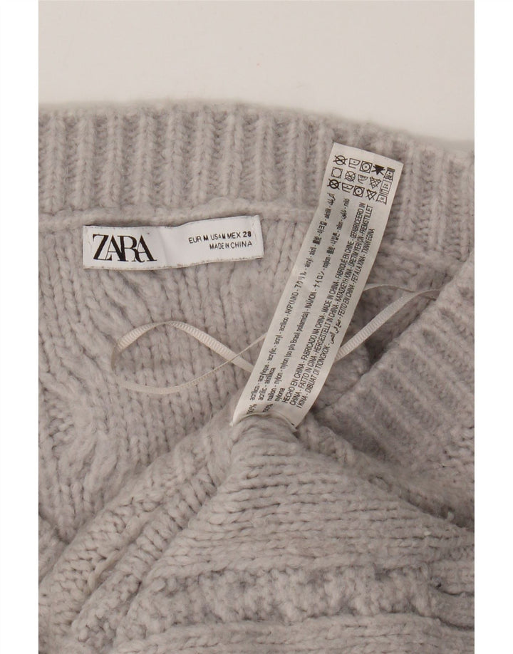 Zara ženski kratki džemper s V-izrezom UK 14 srednje sivi akril