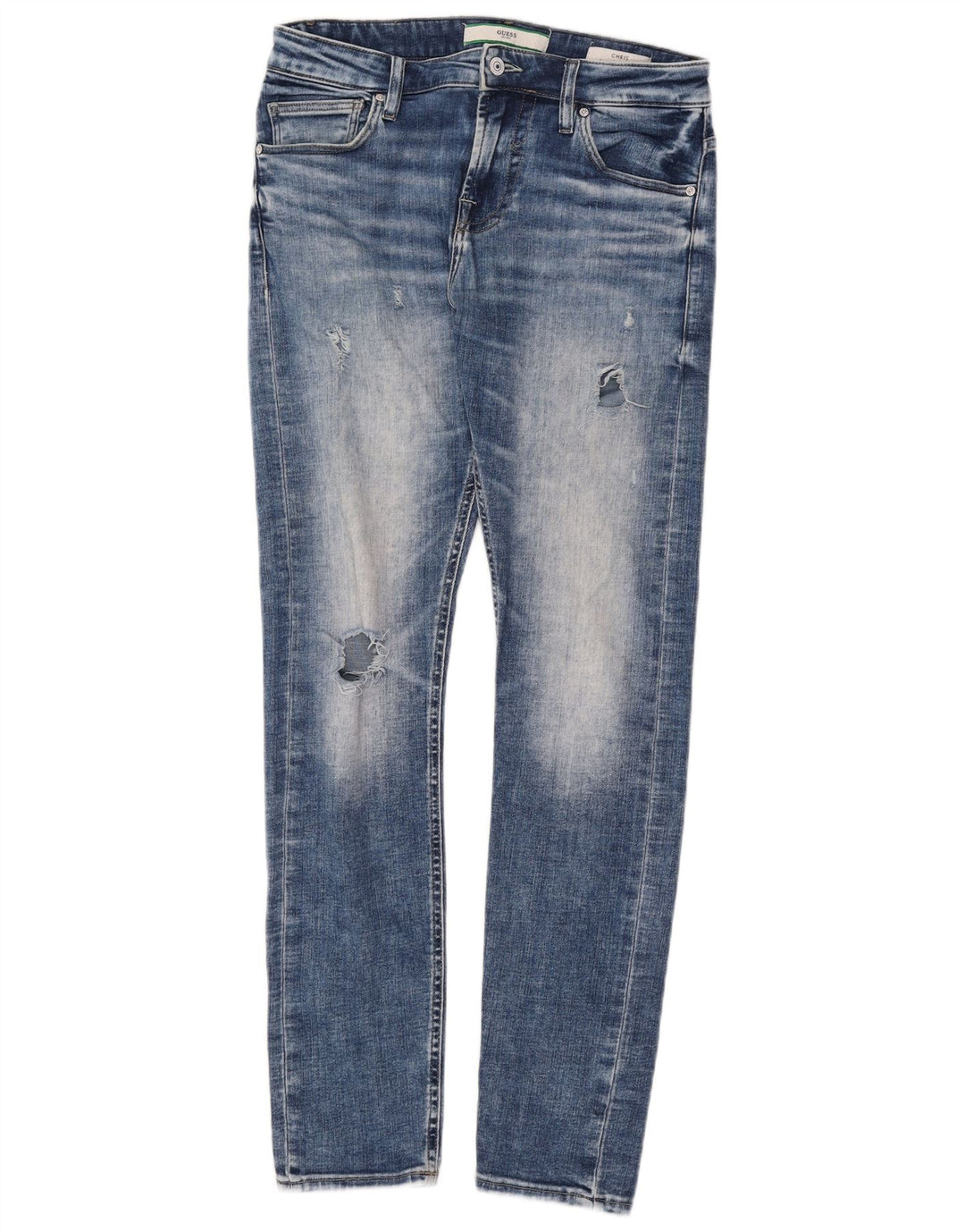 Guess Ženske Chris Distressed Slim Jeans W30 L32 Plavi pamuk