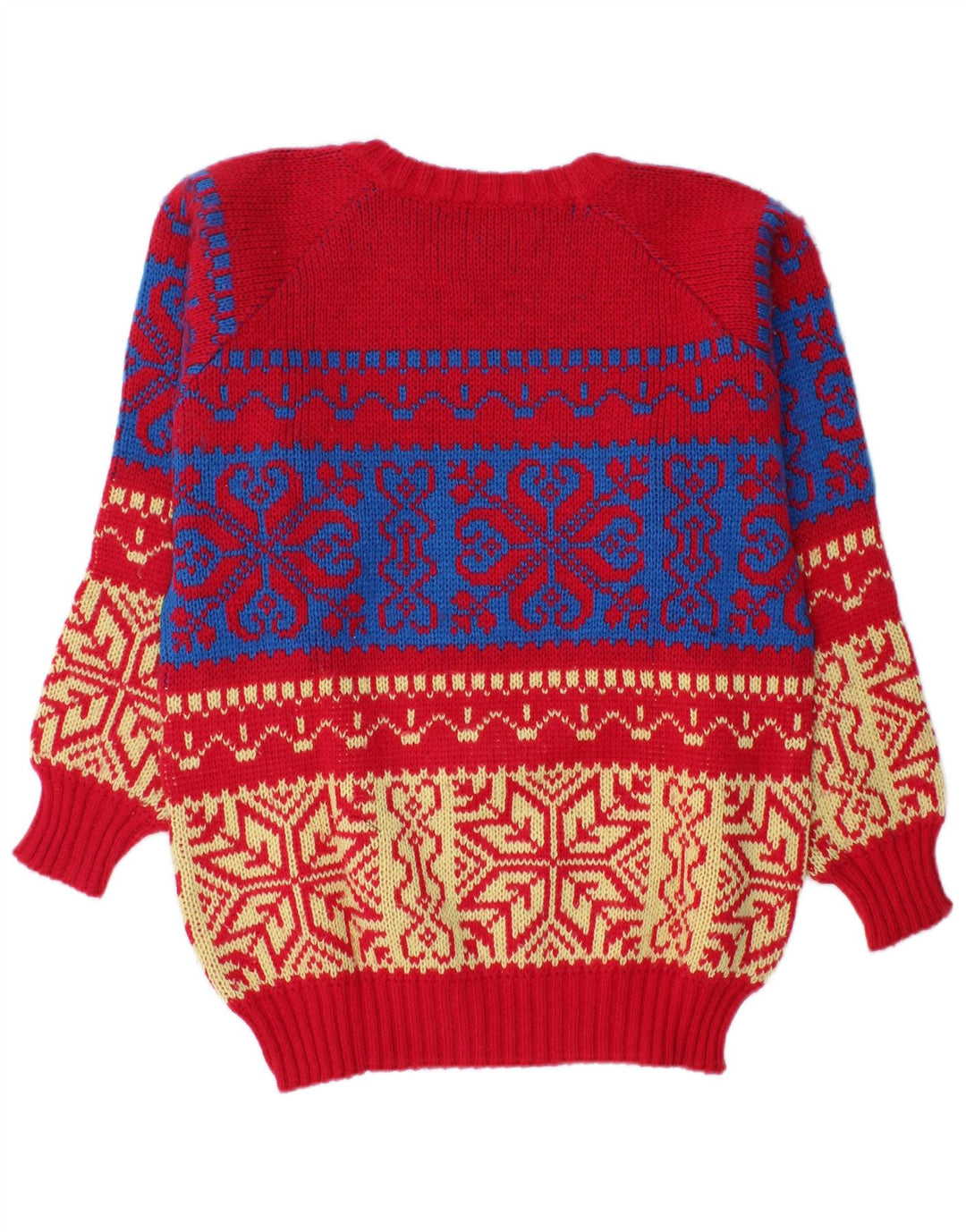 Vintage muški džemper s lađastim izrezom srednje crvene boje Fair Isle