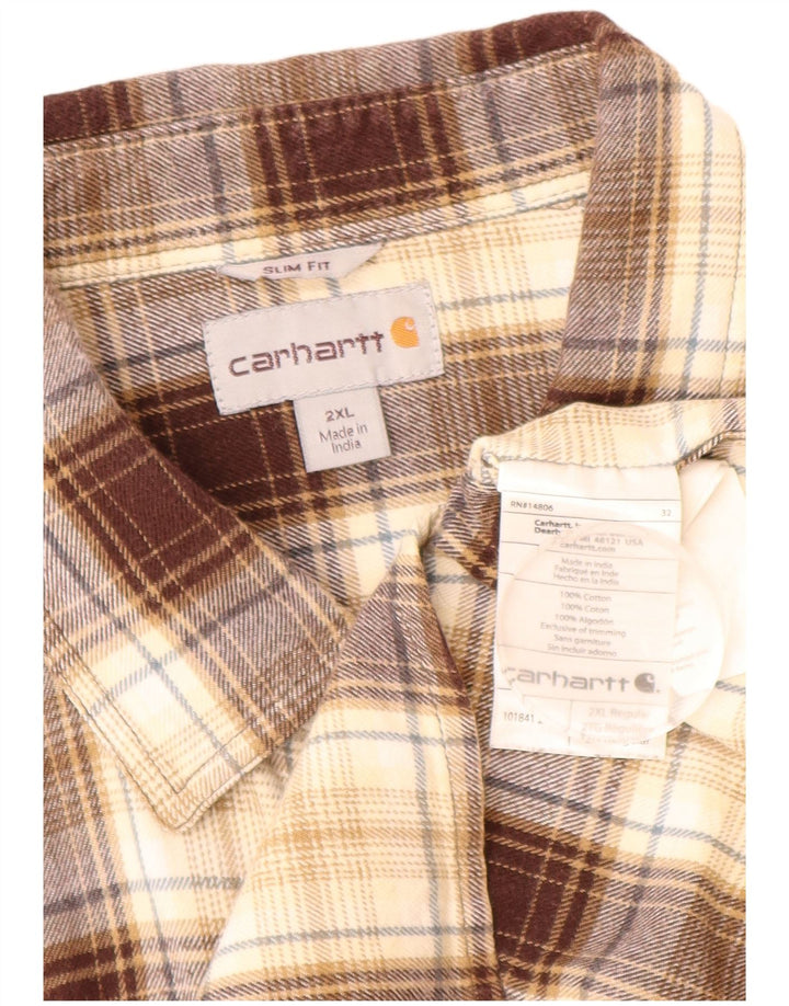 CARHARTT Muška uska flanelska košulja 2XL, pamuk smeđe karirane boje